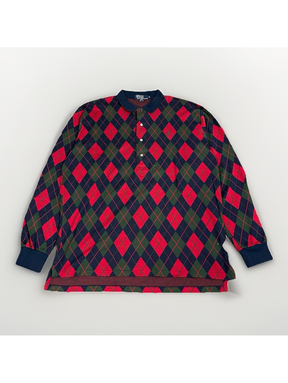 VTG Polo Ralph Lauren Polo Mens XL Red Argyle Long Sleeve Retro 90's USA Rugby